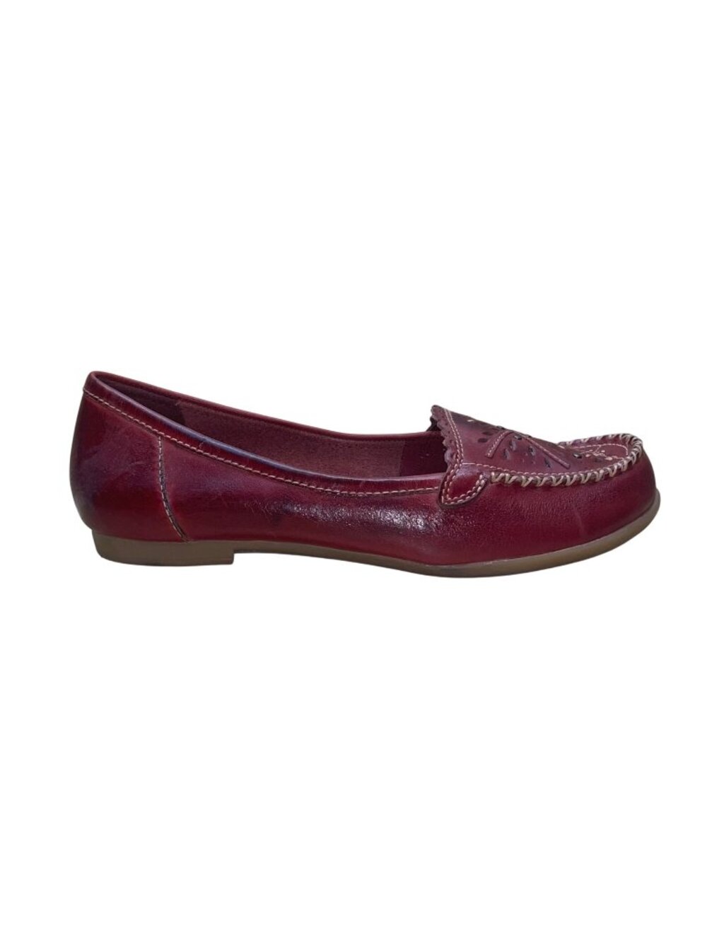 Thom McAn Women’s Red Leather Embellished Design Casual Slip-On Loafers Size 8W